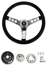 New 1965 - 1969 Mustang Black Steering Wheel Grant 13 12 With Chrome Spokes