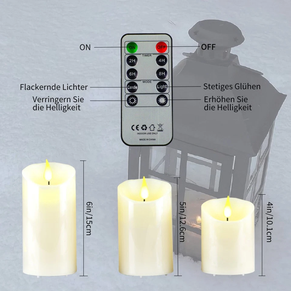 3×Wiederaufladbar Flacker LED Teelichter LED Kerzen Fernbedienung Dimmbar Timer - Bild 3 von 4