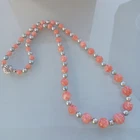 Pearl Necklace -36pcs -6.0mm Grey Akoya Pearls + 37 Rhodochrosite Pearls - Classy