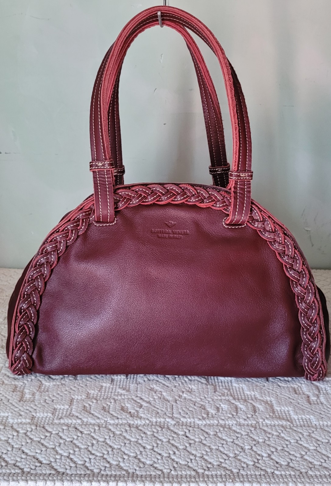 Borsa donna Bottega Veneta, originale, in pelle intrecciata, marrone