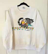 Vtg Y2K Crazy Shirts B Kliban Cat Shave Ice Garden Sweatshirt Medium Discolored