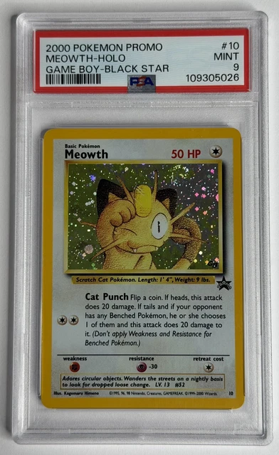 2000 MEOWTH-HOLO GAME BOY-BLACK STAR PROMO #10 PSA 9 POKEMON **SWIRL**