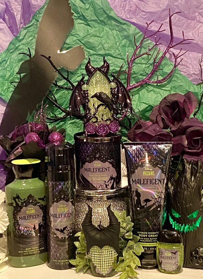 7Pc Set Bath & Body Works DISNEY Villains MALEFICENT w/ Wallplug, PocketBac Hold