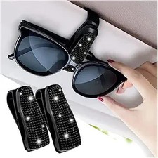 Set of 2 Bling Rhinestone Car Sun Visor Glasses Holders with Color: Black-2pcs