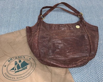Brahmin JACQUELINE Hobo Croc Embossed BROWN Leather Handbag Sueded Lining Purse