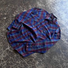 Vintage Plains Western Wear Plaid Pearl Snap Shirt Mens XL Blue Purple 90s