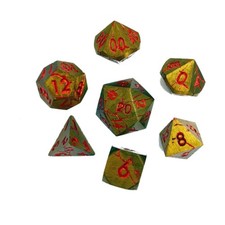 Crystal Caste Dwarven Metal Dic  16mm Infinity Ore Poly Set - Gold w/Red ( New