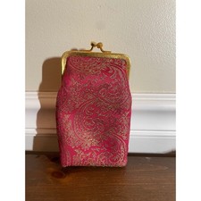 Vintage Pink Gold Metallic Brocade Kiss Lock Coin Purse Paisley Damask Pouch
