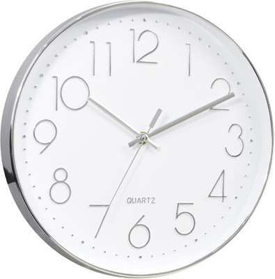 12 Inches round Silent Non Ticking Quartz Wall Clock - Elegant Silver Frame