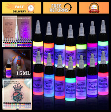 14 Color Fluorescent Tattoo Ink Set 15ml Bottles - Professional Pigment Kit