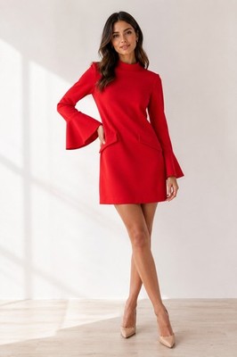 Divided H&M Red Bodycon Mini Dress XS  Elegant Long Sleeve Cocktail Dress