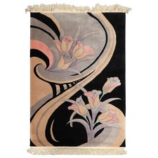 3'9''x5'9'' Hand Knotted Wool Black,Beige Chinese Art Deco Plush Pile Rug