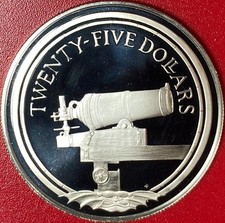 1988 BRITISH VIRGIN ISLANDS $25 PROOF .65 OZ SILVER CANNON SUNKEN SHIP TREASURES