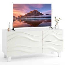 38" TV Stand for 44-Inch TV with DrawersEngraved Media Console Cabinet White