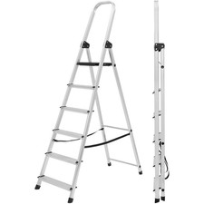 Lightweight Step Ladders 6 Step, Compact Aluminium, Portable Tall Folding Ladder