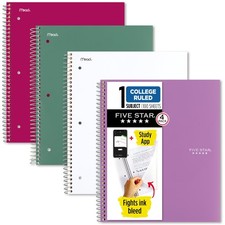 Five Star Spiral Notebook Study App, 100 4 Count Pack of 1 , Assorted