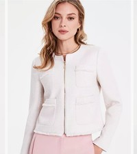 New XL Bar III Women's Textured Fringed Cropped Zip Blazer in off White/Creme