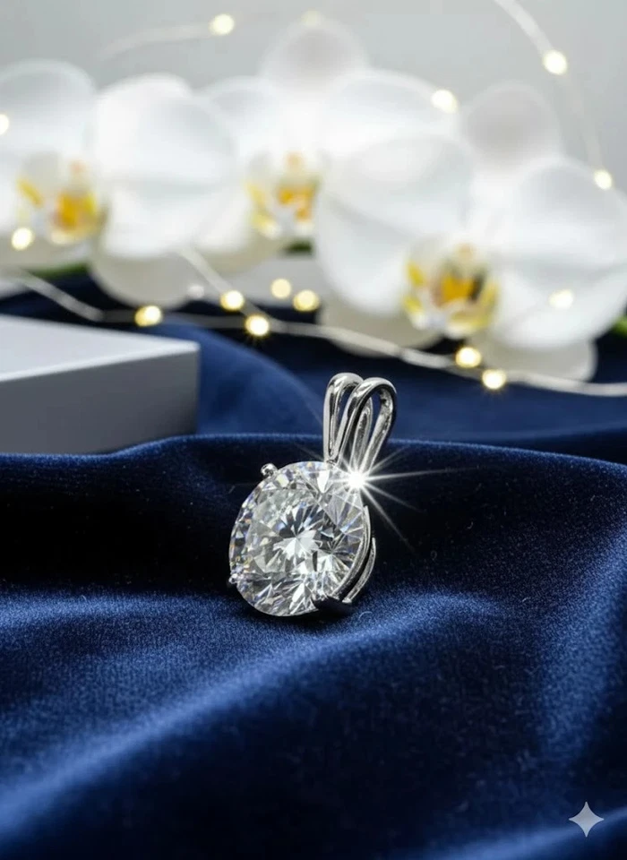 Colgante redondo de diamantes cultivados en laboratorio de 2 quilates F VS1 de oro blanco de 14 k certificado IGI sin cadena Foto 2 de 4