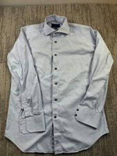 David Donahue Shirt Mens Large Blue Check Trim Fit Dress Button Long Sleeve