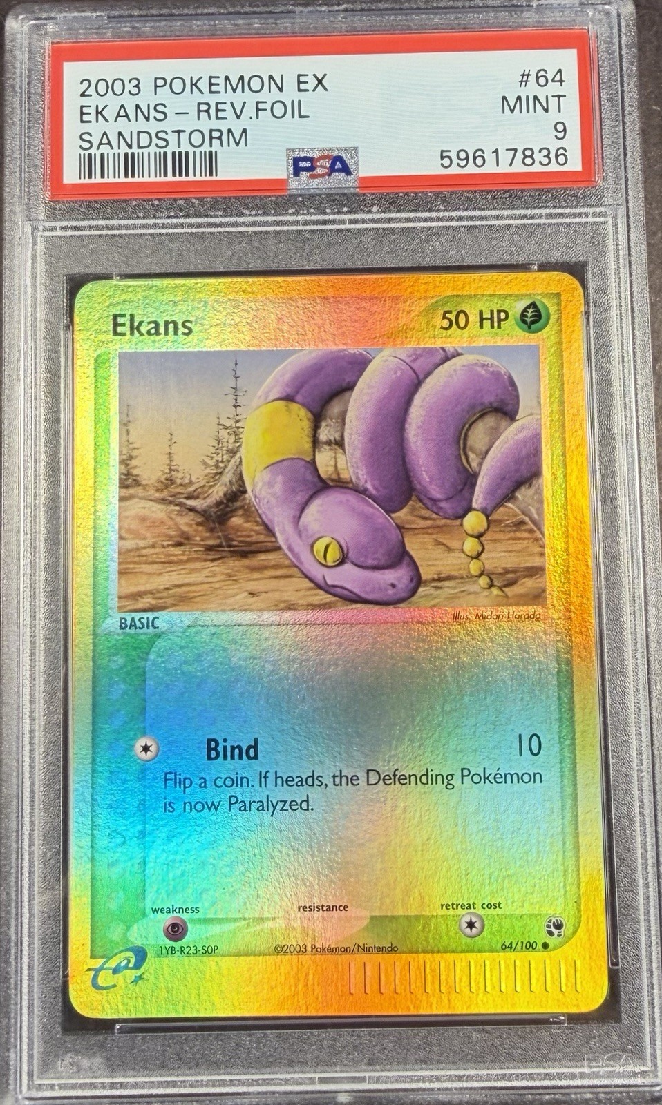 2003 Pokémon EX Sandstorm 64 Ekans Reverse PSA 9 Mint