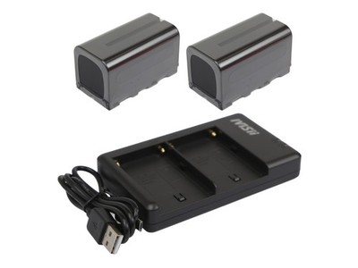 IVISII NP F750 Dual Charger 2x 5600mAh Battery, USB Cable New
