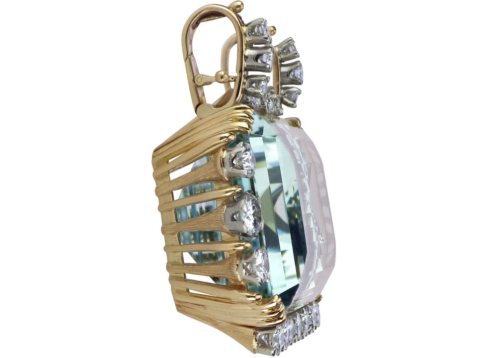 Art Déco 50 ct Santa Maria Aquamarin 2,46 ct Brillant Damen Anhänger! - Bild 3 von 4