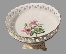 Antique Old Paris 2 Piece Porcelain Floral Gilt Decorated Compote Serving Dish