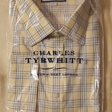 Charles Tyrwhitt Classic Non-Iron Yellow Blue Plaid Dress Shirt 17.5 35 French