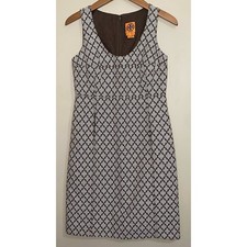 Tory Burch Brown Geometric Mini Dress Womens Size 2 Cotton Lined A-Line  Pockets