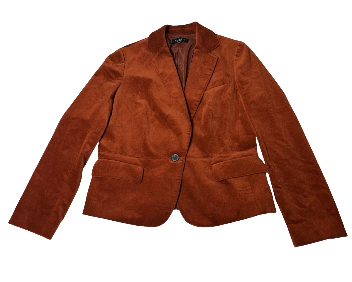 Talbots Velvet Blazer Jacket Women Sz 14 Rust Orange Fall Winter Preppy Academia