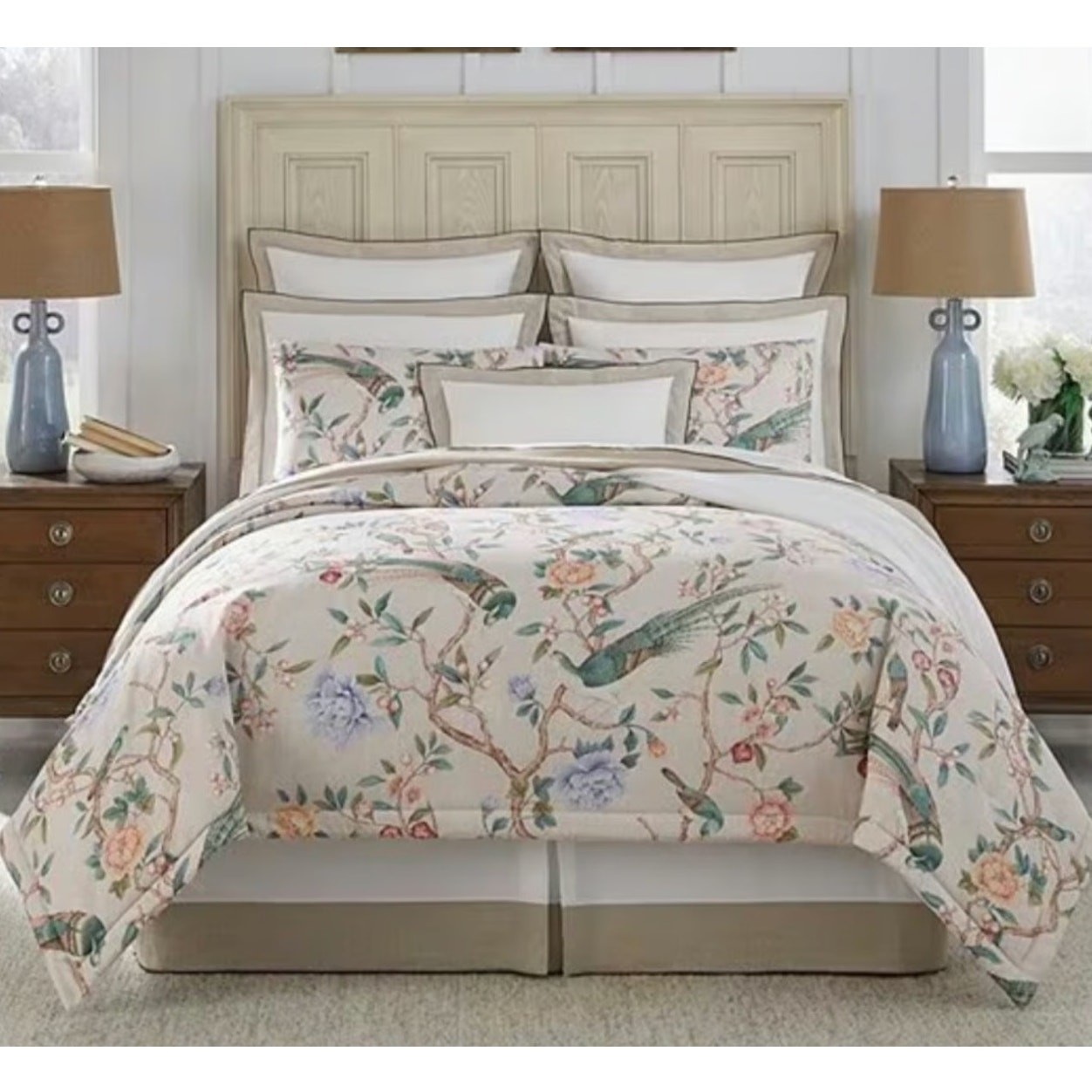 Southern Living Bonnie King Comforter Set Pillow Shams Botanical Pheasant Bird 