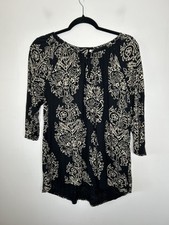 Lucky Brand Brown Black Floral Print Button Neck Top 3/4 Sleeve Plus Size 1X
