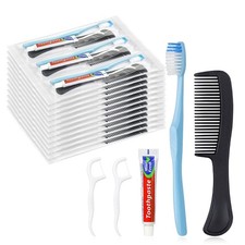 50 Sets Disposable Toothbrushes with Toothpaste Floss Comb Individually Wrapp...