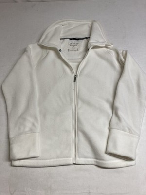 Calvin Klein Woman s Large White Zip Up Fleece Jacket Headphone Access