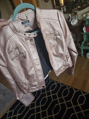 VENUS Rose Gold Moto Jacket Women M Zipper Lace-Up Button Accents Long Sleeve