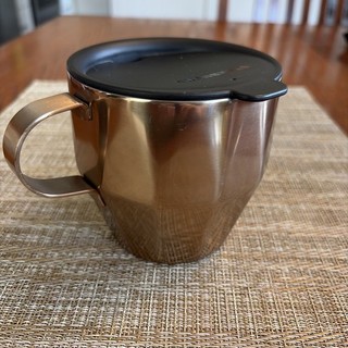 STARBUCKS 2014 Copper Bronze Faceted Stainless Steel Mug 14oz w/ Lid