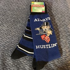 MONOPOLY Mr. Monopoly Always Hustlin 2 Pairs Crew Socks Size: 10-13
