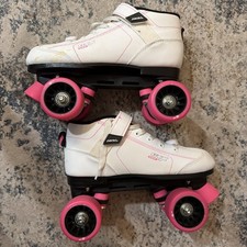  EXCELLENT PACER GTX 500 White Speed Skates Size 7 w/ Pink Wheels Roller Derby