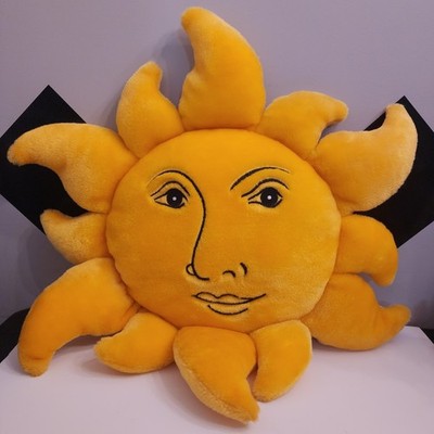 Vtg Celestial Sun Face Yellow Plush 19'' Salamander Graphix Decor Pillow RARE 90s