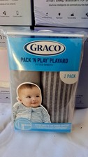 Graco Pack 'N Play Playard Fitted Sheets 2 Pack Gray White Striped Solid Crib