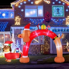 NNECW Christmas Dachshund Arch & Inflatable Dog Xmas Decoration for Yard
