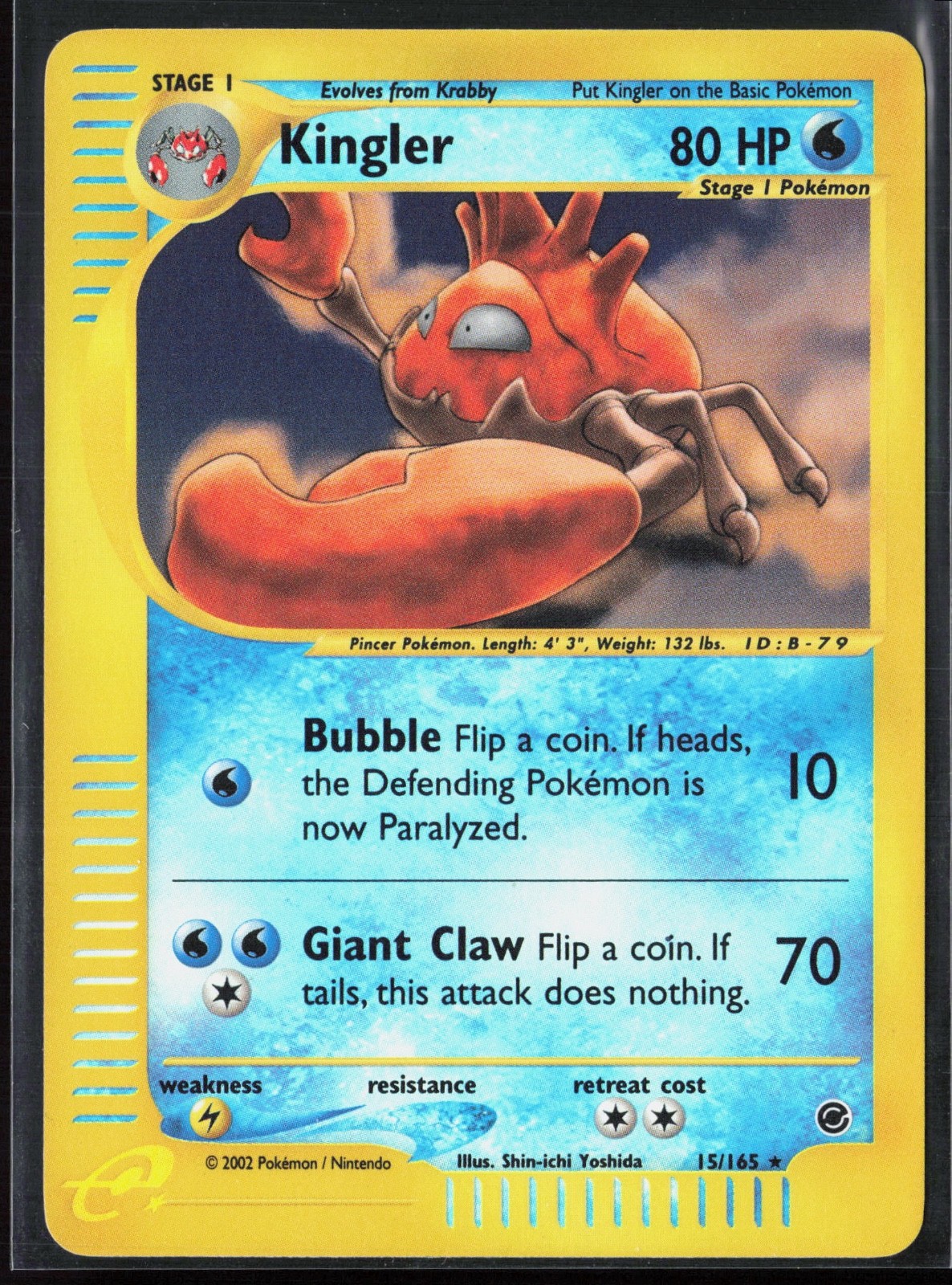 Kingler 15/165 Expedition 2002 Reverse Holo Rare Vintage E-Series Pokémon Card