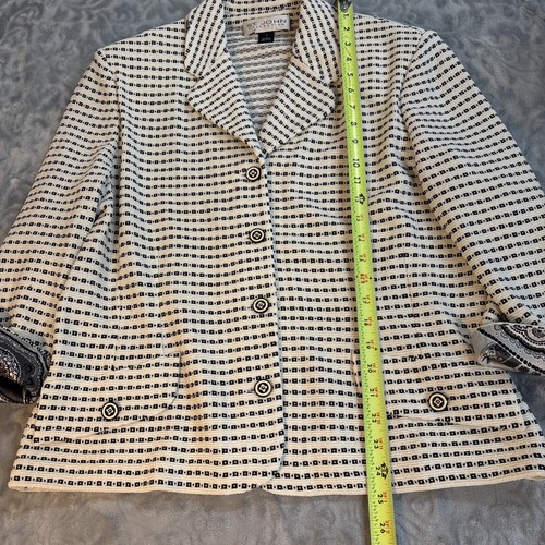 St. John Collection Blazer Jacket Ivory Black Checked Sz 16 Classic Career Wool