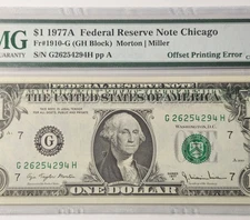U.S. - Series 1977 A  $1.00 Federal Reserve Note (Offset Printing Error)