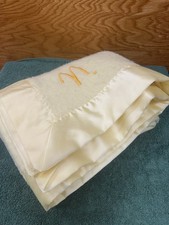 Vtg Chatham Yellow Acrylic Baby Crib Blanket Satin Trim 50 x39 USA