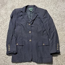 Lauren Ralph Lauren 8 Navy blue Linen silk Women's Blazer Jacket Y2k Gold