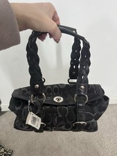 Coach Chelsea Signature Satchel Black Gray with Buckle Strap Accents