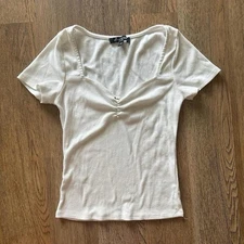 Mixed Threads White Dainty Top with Pink Bow Detailing Size Small