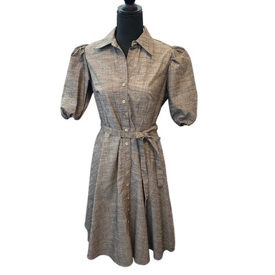 NWT Sharagano Chocolate Brown Puff Sleeve Shirt Dress Womens 6 CareerCore Office