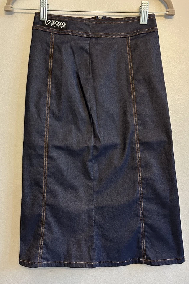 DE COLECCIÓN XOXO Jean Midi Falda Lápiz Oficina Vaquera Occidental Denim Elástico XS 00 Y2K Foto 2 de 4
